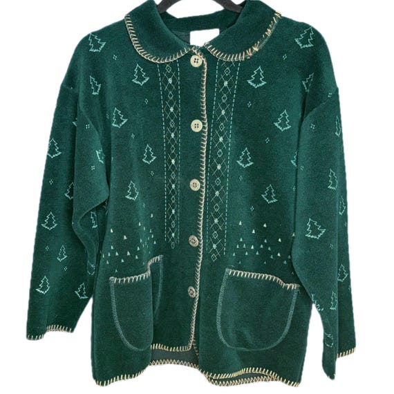 Vintage Forest Green Pine Tree Jacket Shacket Large Cottage Goblin Core READ