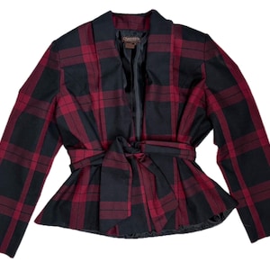 Chadwicks Red Black Buffalo Plaid Belted Blazer Jacket Size 16 Dark Academia