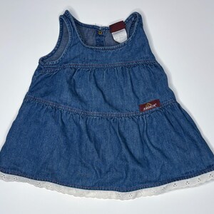 Vintage Girls Blue Chambray Dress With Eyelet Lace Trimmed