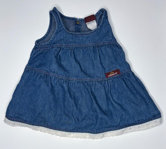 jordache denim dress Vintage Jordache Blue Chambray Dress 3T White Eyelet Trim Farmhouse Chic  Prairie