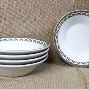 Syracuse China Fruit Bowls 4 3/4&quot; White Brown Trim Restaurant Ware Cottage Core
