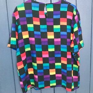 Vintage Colorful Plaid Boxy Shirt XL New Wave Whimsical Kidcore Boho