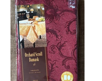 Mantel rectangular de tela damasco con estampado vintage de huerto y vino, 60 x 120 pulgadas.