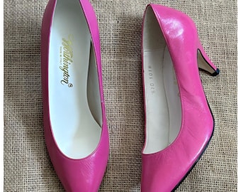 Zapatos de tacón alto de piel rosa vintage, talla 7 M, hechos en Italia, Barbiecore.