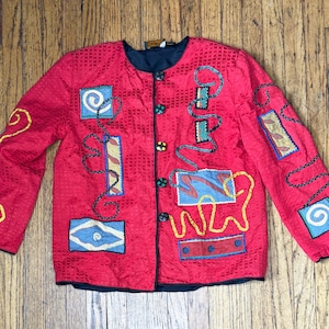 Vintage Red Blazer Jacket Medium Colorful Art To Wear New Wave Avant Garde
