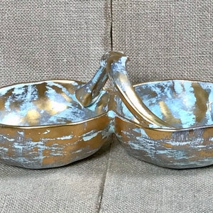 Stangl 22 Kt Antique Gold Pottery Divided Basket Two Compartment Dish Fairy Core