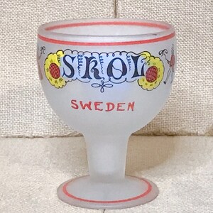 Vintage Hand Painted Skol Sweden Satin Glass Chalice Goblet Nordic Folk Art