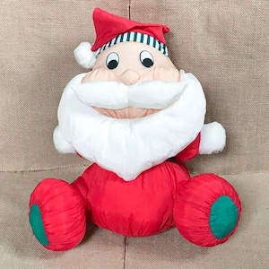 Vintage Puffy Nylon Santa Claus Plush Stuffed Toy Christmas Jolly St Nick