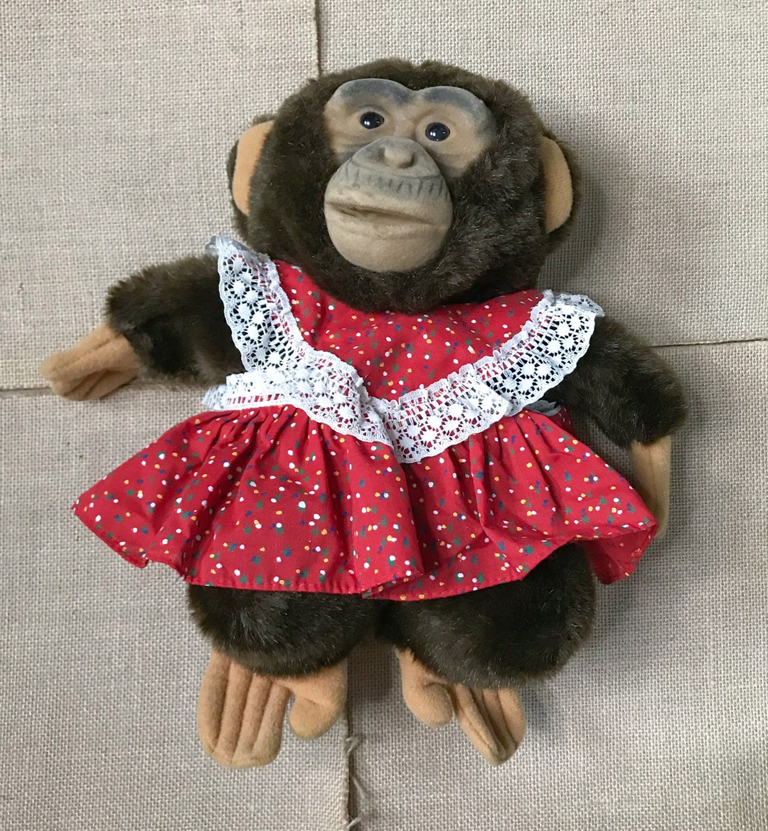 Vintage Chimpanzee Girl Hand Puppet Plush Stuffed Animal Squeaks ...