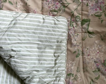 American Living Reversible Floral Striped Comforter Pillow Shams Full / Queen