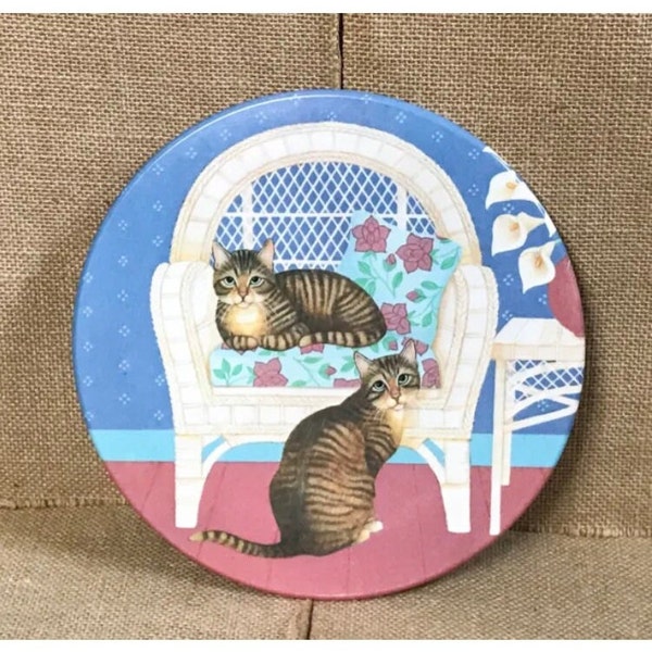 Vintage Mebel Italy Melamine Tabby Cats Round Trivet Grandmacore Cottagecore