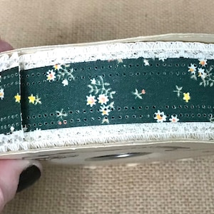 Vintage Carlege Hunter Grün Floral Spitzenbesatz Band Cottage Goblin Core Crafts
