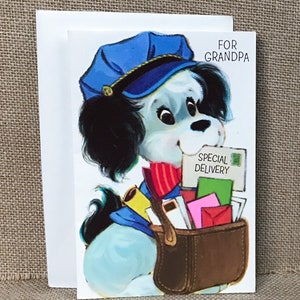 Vintage Amerikanische Grüße Opa Vatertag Karte Briefträger Welpe Kitsch