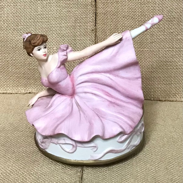 Vintage 1992 Schmid Porcelain Ballerina Rotating Music Box Dancer In Pink Dress