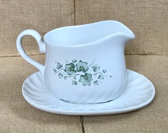 Vintage Corelle Callaway Ivy Gravy Boat with Under Plate Cottagecore