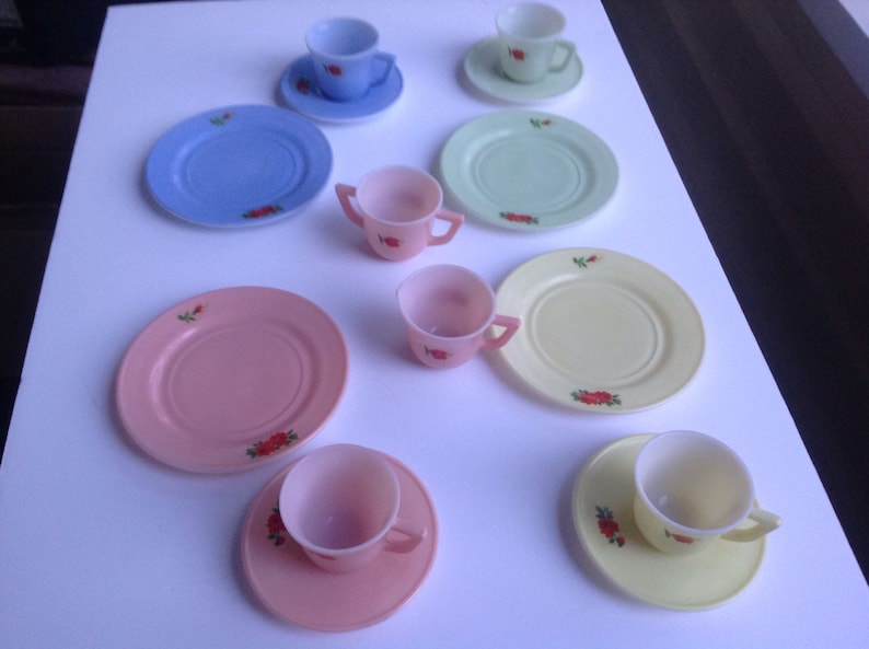 Vintage Colorful Glass Children's Tea Set Etsy