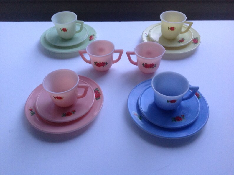 Vintage Colorful Glass Children's Tea Set Etsy