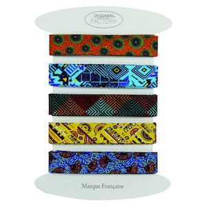 Lot de 5 biais de couture 100% coton imprimé africain tissu wax assortis facile à coudre, pour une touche ethnique à vos créations (Lot L)