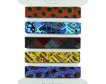 Set of 5 assorted african printed 100% cotton bias tape, 2 meters per color to add a touch of cheerfulness to your creations (Set L)