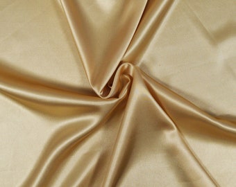 Coupon of 3 meters fluid light gold satin fabric polyester/elastane