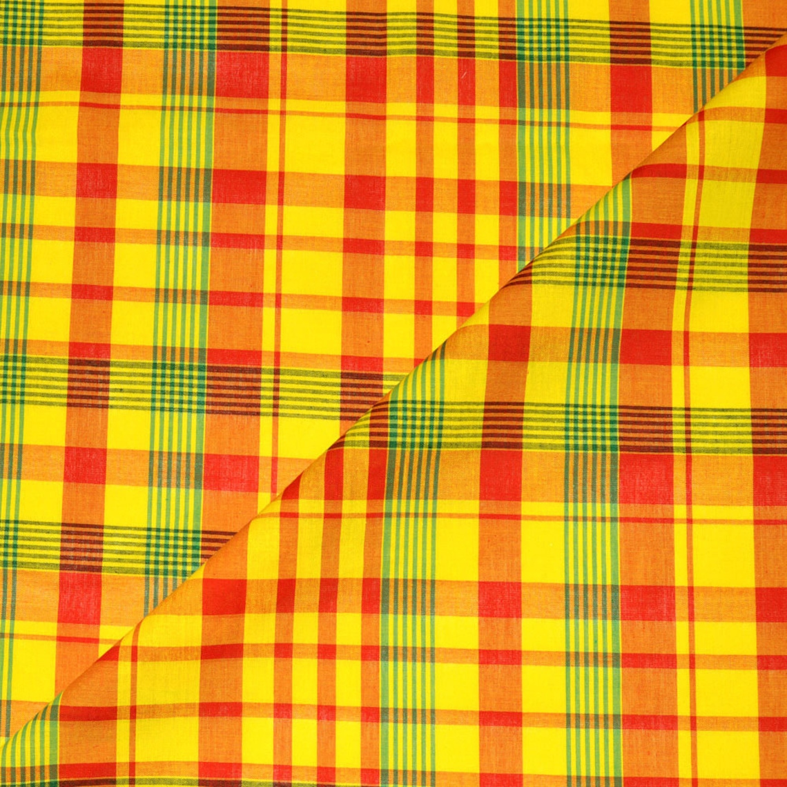 Veritable Madras Fabric 100 Cotton yellowredgreen Etsy