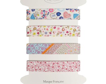 Set of 4 printed cotton Biais - Several colors available - 2 meters per color - 100% cotton. (Set F)