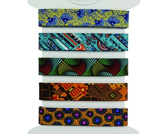 Set of 5 assorted african printed 100% cotton bias tape, 2 meters per color to add a touch of cheerfulness to your creations (Set M)