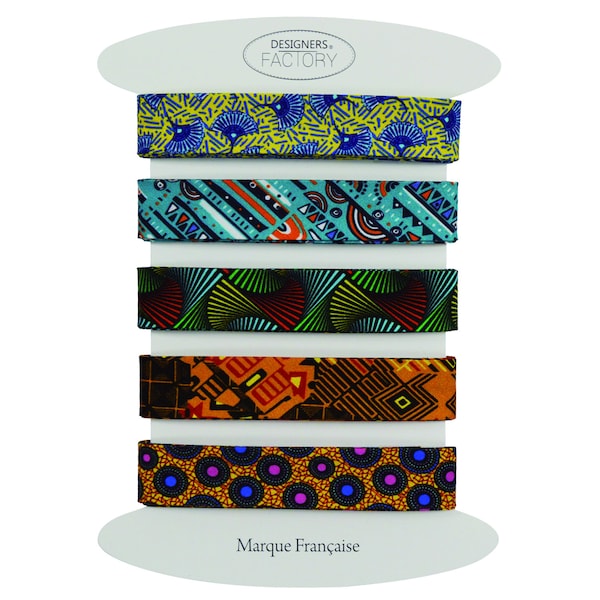 Lot de 5 biais de couture 100% coton imprimé africain tissu wax assortis facile à coudre, pour une touche ethnique à vos créations (Lot M)