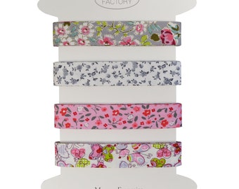 Set of 4 printed cotton Biais - Several colors available - 2 meters per color - 100% cotton. (Set I)