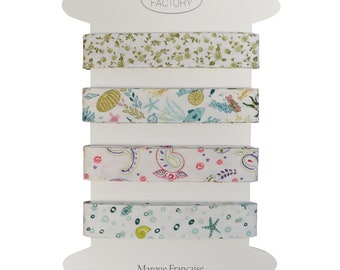 Set of 4 printed cotton Biais - Several colors available - 2 meters per color - 100% cotton. (Set H)