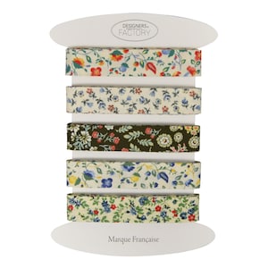 Lot de 5 biais couture 100% coton imprimé fleuri assortis, 2 mètres par couleur pour ajouter une touche de gaieté à vos créations (Lot J)