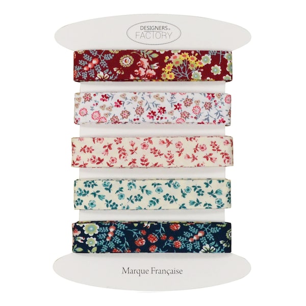 Set of 5 assorted floral printed 100% cotton bias strips, 2 meters per color to add a touch of cheerfulness to your creations (Set K)