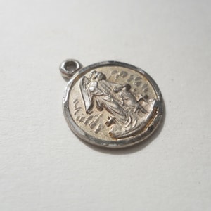 BLISS  Sterling Silver Charm Guardian Angel  Guiding Child. Religious Catholic Medal with crosses on front. Unusual. Marked Sterling Bli.