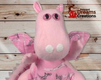 Paris themed Dragon - Stuffed Dragon - Plush Dragon - Stuffie Dragon - Dragon Toy - Pink Dragon