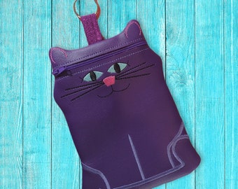 Cat zipper pouch - Purple Cat - Cat Coin purse - Cat Purse - Cat Bag - gifts under 20