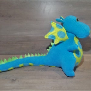 Blue & Lime Green Spotted Dragon - Stuffed Dragon - Plush Dragon - Stuffie Dragon - Dragon Toy