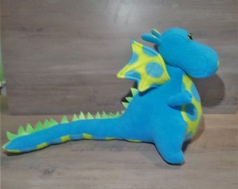 Blue & Lime Green Spotted Dragon - Stuffed Dragon - Plush Dragon - Stuffie Dragon - Dragon Toy