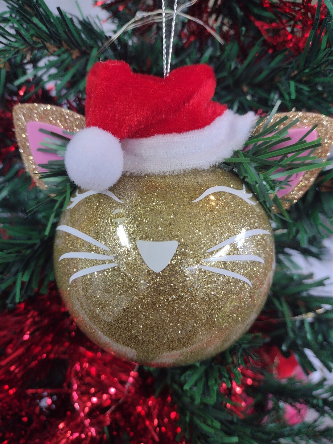 Cat Ornament Glitter Cat Ornament Holiday Cat Ornament Personalized