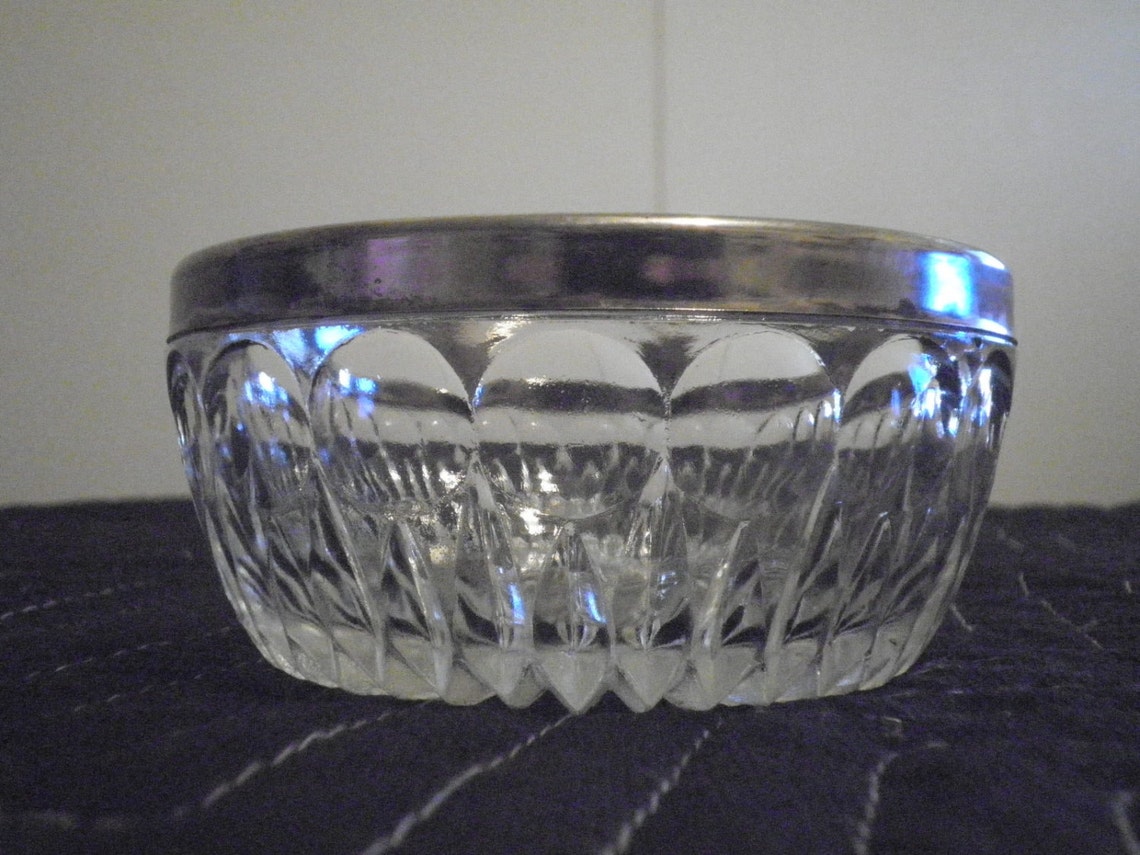 Lead Crystal Nut Bowl w/ Silver Plate Rim Etsy