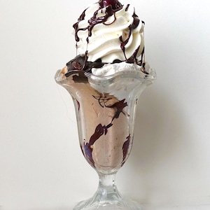 Fake Food Classic Chocolate Sundae in Tulip Glass.  Kitchen Kitsch.  Display Food.