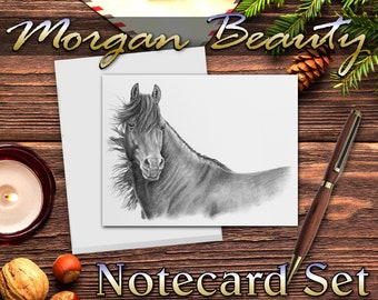 Morgan Beauty Horse Pencil Drawing Art Card | black and white blank or personalized note cards stationery horse lover gifts