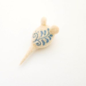 Tiny white mouse brooch Needle felted animal pin Christmas gift idea