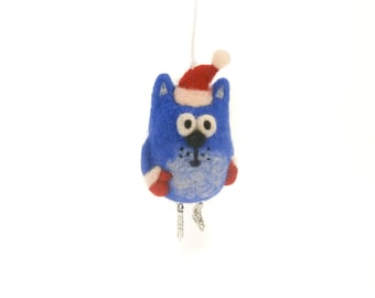 Needle Felted Cat Christmas Ornament: Merino Wool Skater Decor