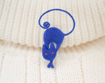 Koninklijke blauwe kattenbroche Naald vilt dierlijke broche