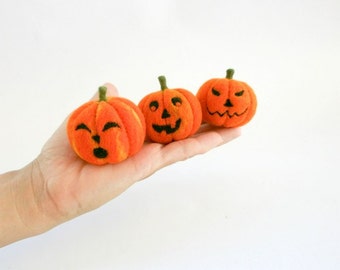 Jack O Lantern needle felted pumpkin, Halloween decoration, Thanksgiving Decor, Orange felt pumpkin, Eco friendly home decor