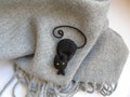 Black cat brooch, Needle felted Halloween animal pin, Cat lovers gift product logo
