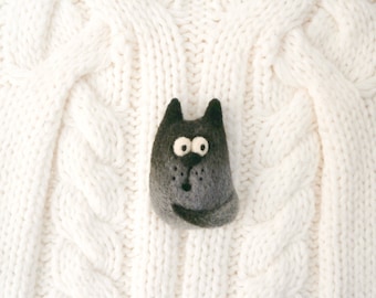 Needle felted cat brooch Wool animal pin Cute miniature gift