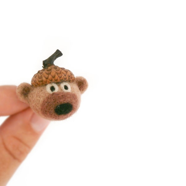 Cabeza de oso pequeño broche, aguja fieltro oso marrón pin miniatura