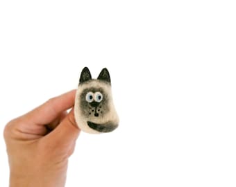 Needle felted cat brooch, Siamese kitten pin, Stuffed animal jewelry