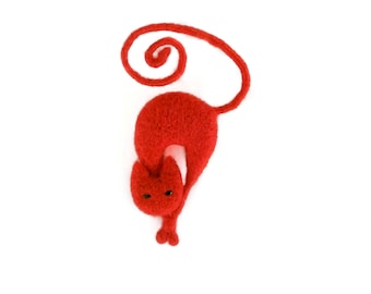 Broche de gato rojo, Broche de animales de fieltro de aguja, Regalo para los amantes de los gatos